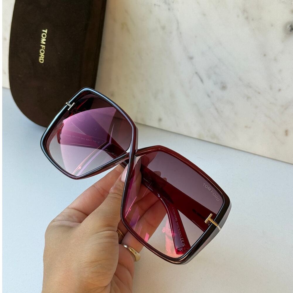 NEW Tom Ford FT1117 Yvonne Square Sunglasses Burgundy $535